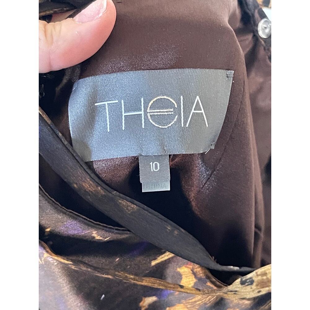 THEIA COUTURE SEQUIN V-NECK PURPLE GOLD BROWN SILK EVENING EVENT PROM GOWN 10 - Picture 9 of 10